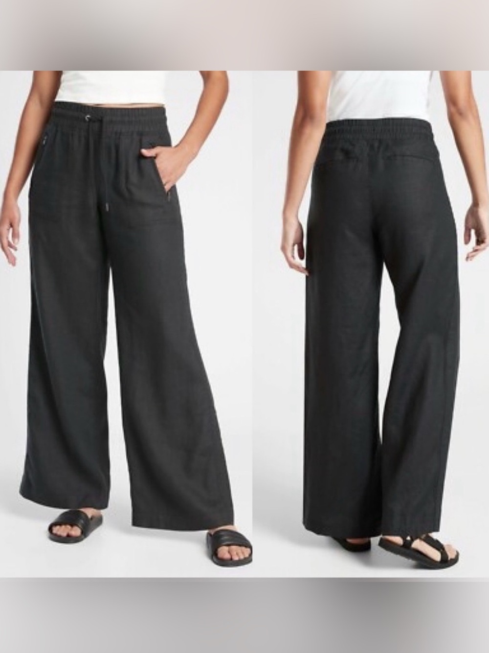 NWT Athleta Paradise Line Flax Wide Leg Pant Black High Rise Large